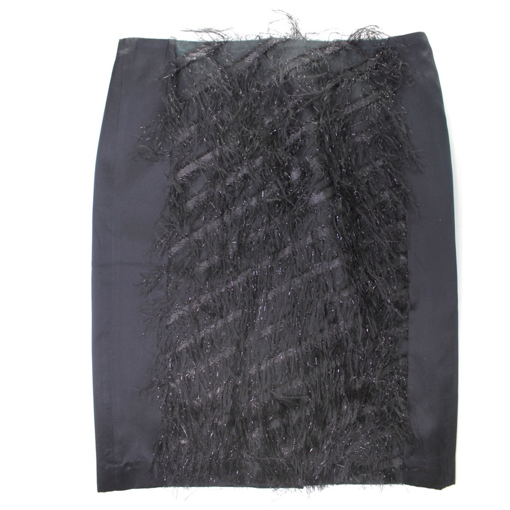 WORTH Black Bias Fringe Panel Slim Skirt 6